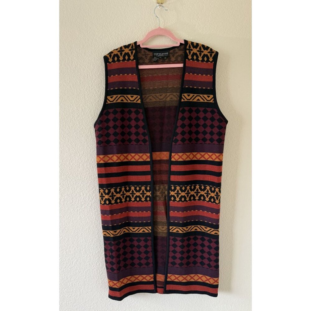 Vintage Andrea Jovine Wool Sweater Vest Fair Isle Duster Cardigan Size Small Boh